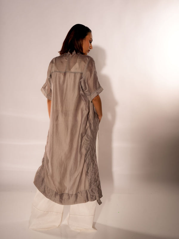 GREY ASYMMETRICAL DRAWSTRING INVERTED U