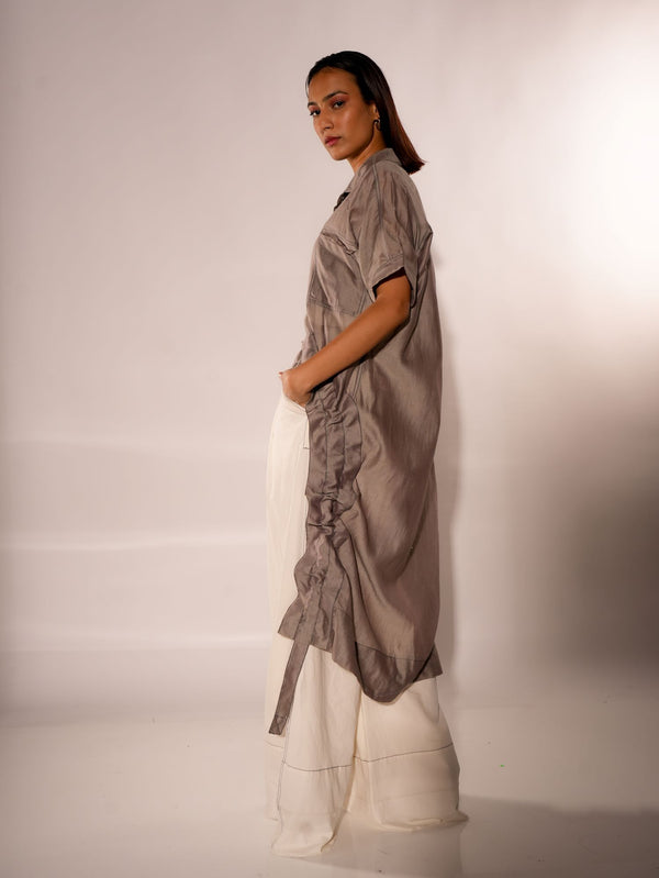 GREY ASYMMETRICAL DRAWSTRING INVERTED U