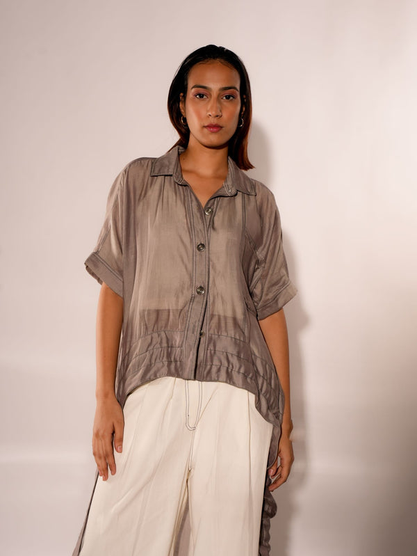 GREY ASYMMETRICAL DRAWSTRING INVERTED U