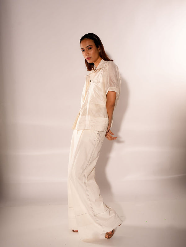 WHITE CROP INVERTED U SHIRT