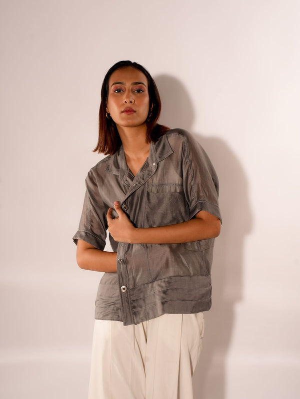 GREY CROP INVERTED U SHIRT