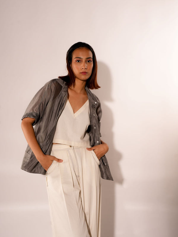 GREY CROP INVERTED U SHIRT