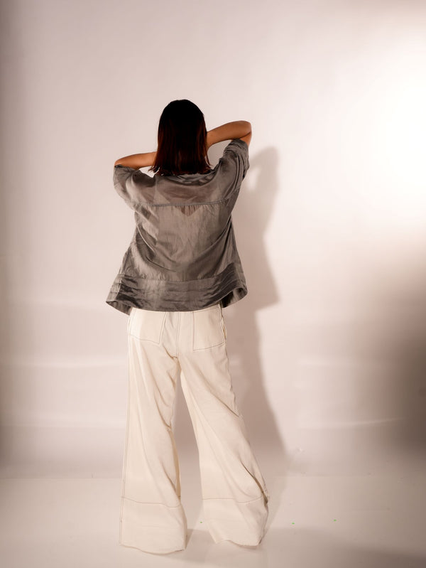 GREY CROP INVERTED U SHIRT