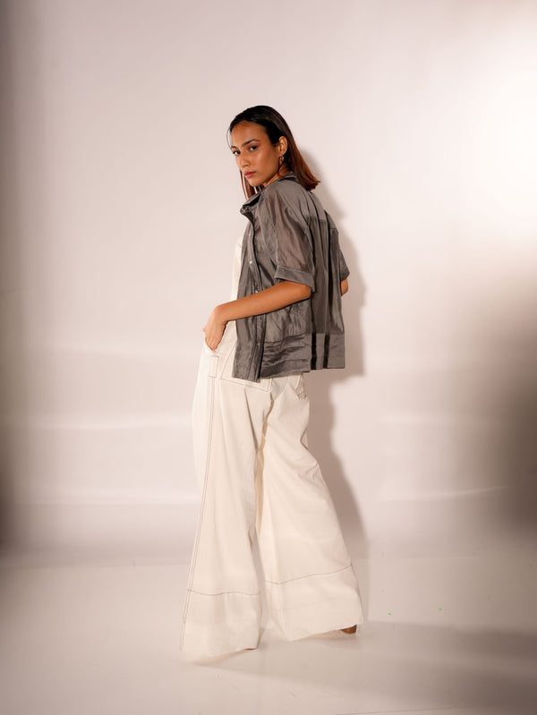 GREY CROP INVERTED U SHIRT