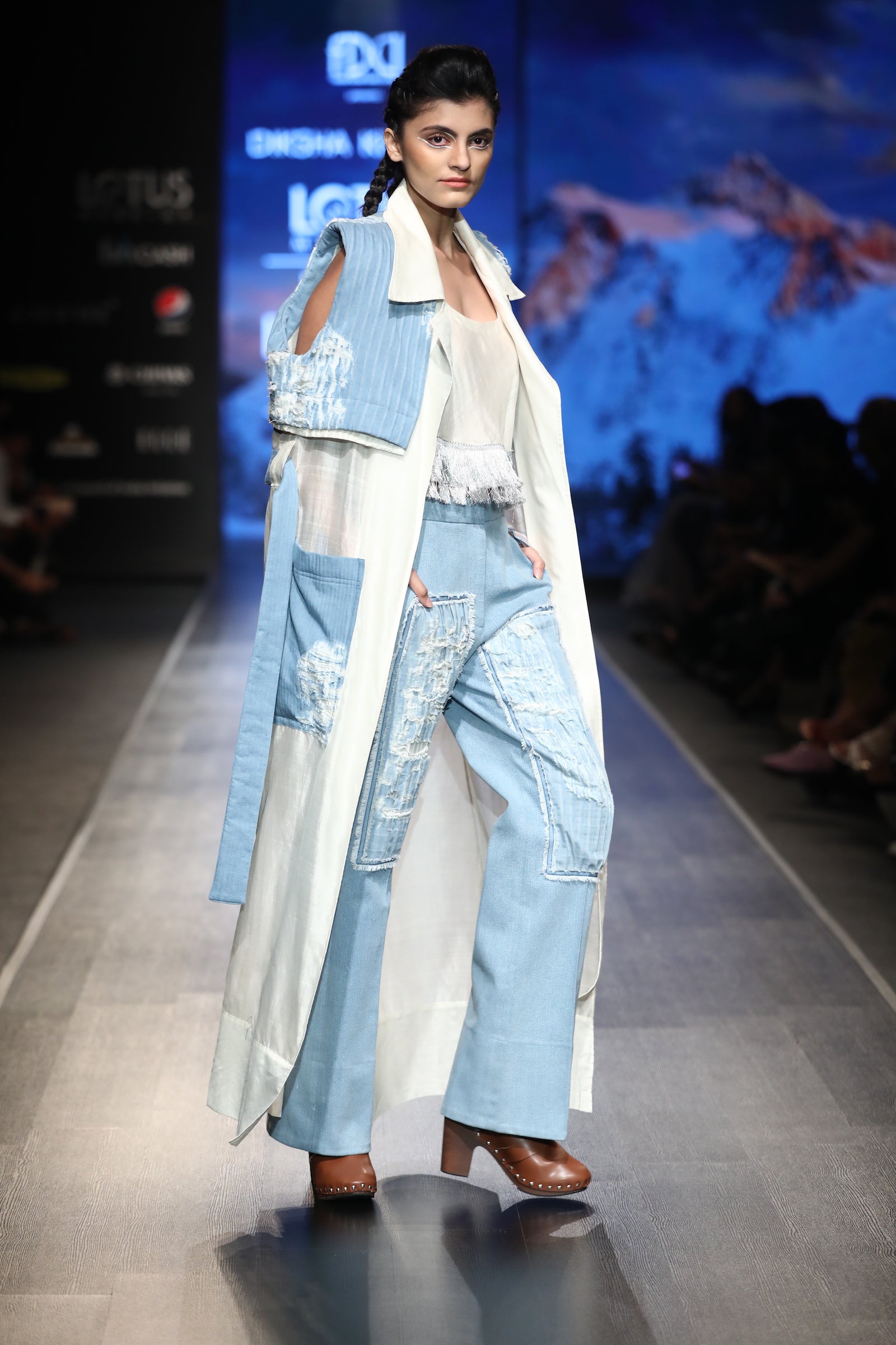 DENIM STRAIGHT PANTS WITH DISTRESSED PANEL