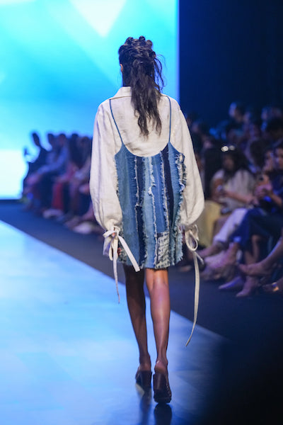 DISTRESS SLIP DRESS AND LINEN OVERSIZED SHIRT