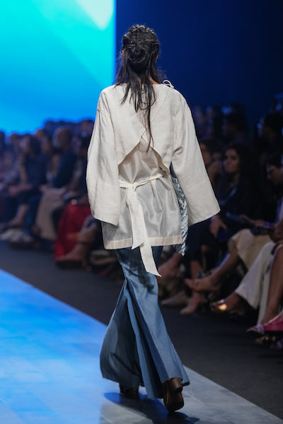 BLUE OMBRÉ SLIT PANT WITH PATCHWORK