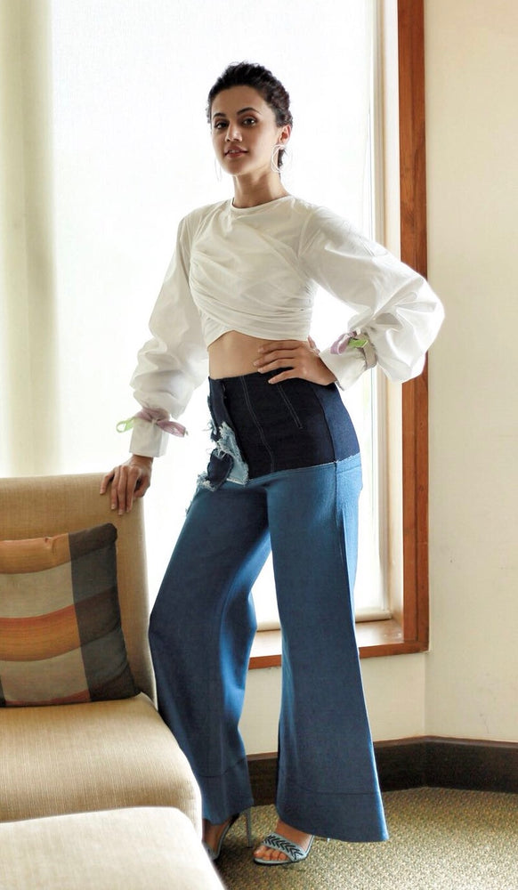 PATCHWORK DENIM CULOTTES BLUE