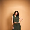GREEN DENIM PLEAT TOP