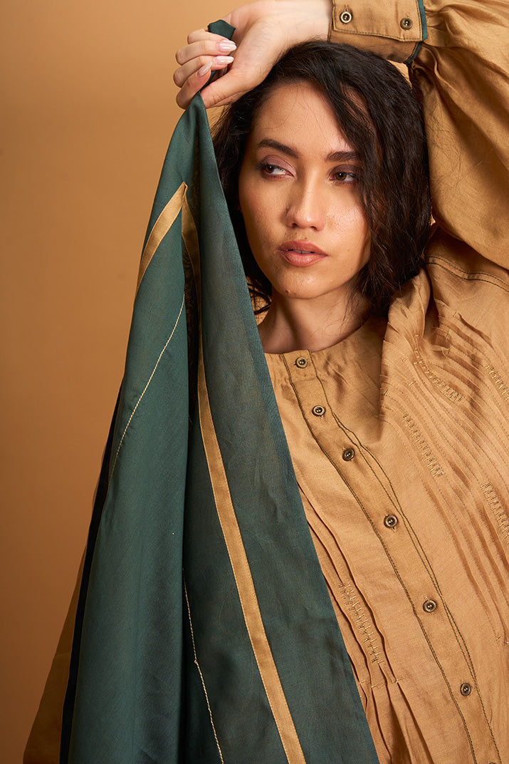 OLIVE BRANCH DRESS WITH GREEN SCARF | DIKSHA KHANNA OLIVE BRANCH DRESS WITH GREEN SCARF | DIKSHA KHANNA
