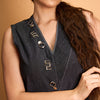 GREY DENIM PLEAT TOP