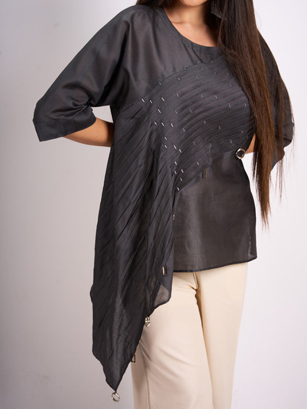 GREY PLEAT TOP