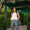 REVERSE BLUE DENIM PLEAT PANT