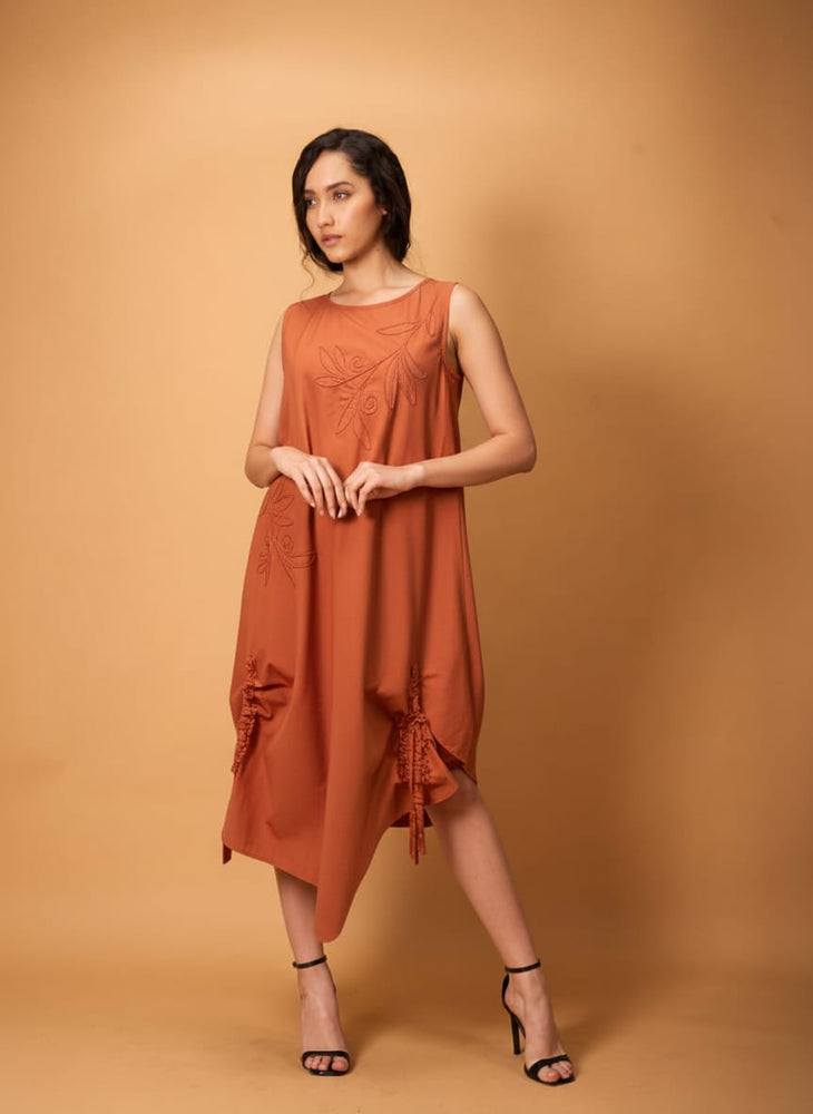 Terracotta Embroidered Asymmetrical Dress
