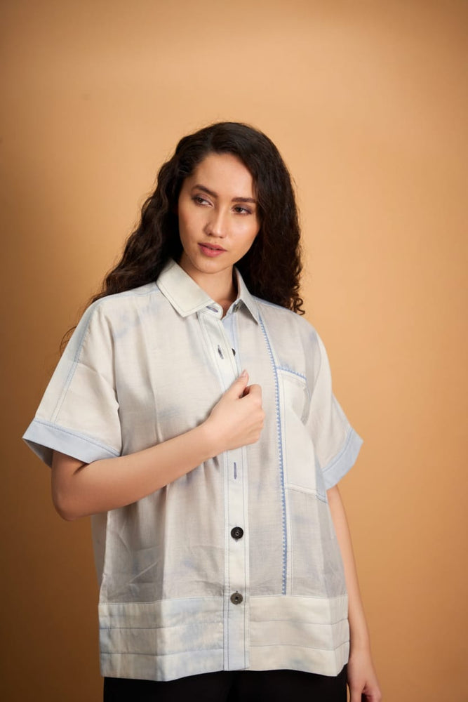 Mist Blue Tie-Dye Chanderi Shirt