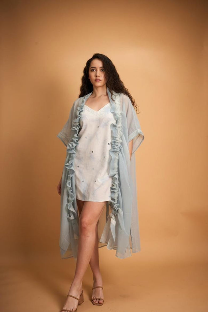Mist Blue Tie-Dye Chanderi Cape