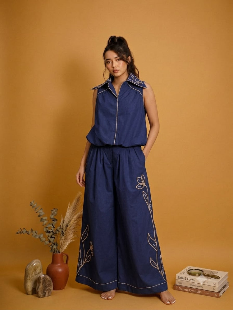 Ink blue Embroidered Poplin Co-ord Set