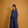 Ink blue Embroidered Poplin Co-ord Set