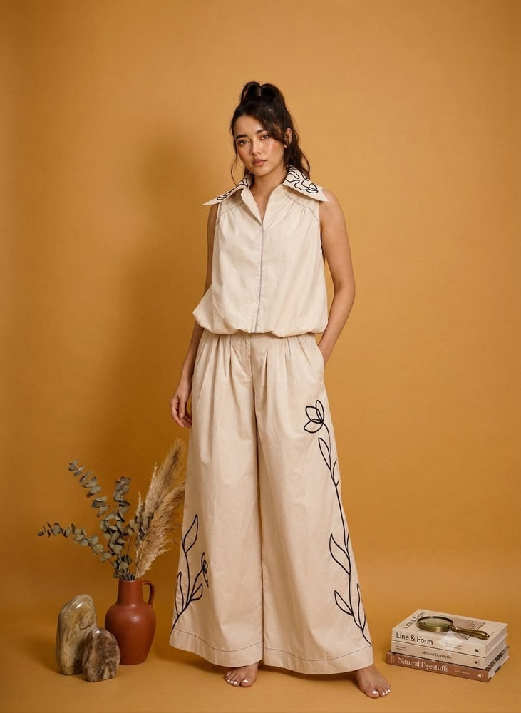 Ivory Embroidered Poplin Co-ord Set