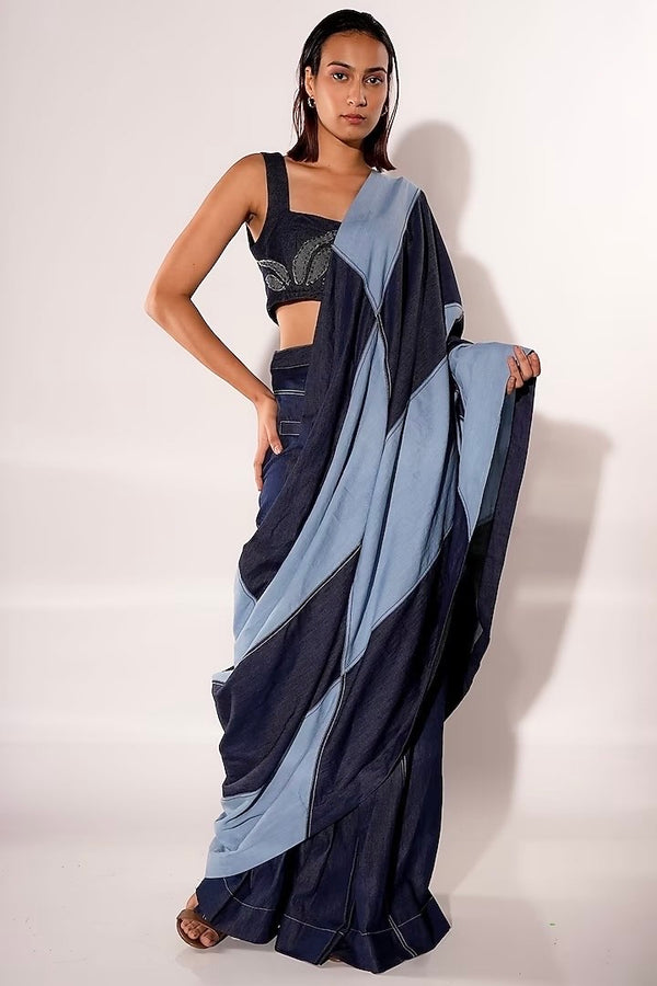 DENIM MAZE SAREE BLUE