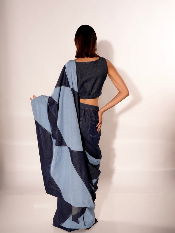 DENIM MAZE SAREE BLUE