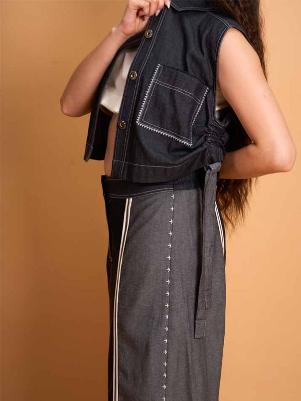 Grey Tulip Skirt And Grey Cropped Jacket Set