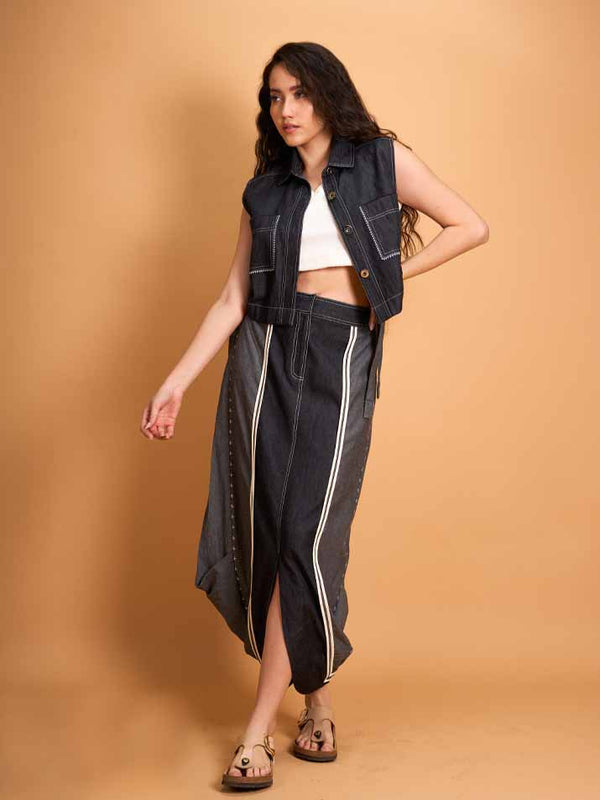 Grey Tulip Skirt And Grey Cropped Jacket Set