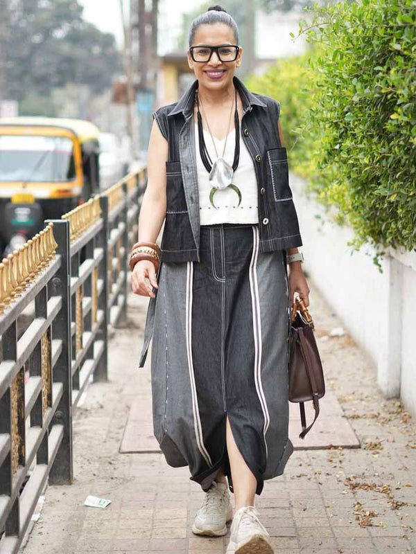 Grey Tulip Skirt And Grey Cropped Jacket Set