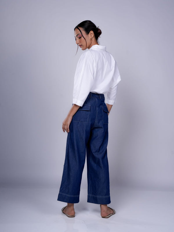 WHITE FRONT YOKE SHIRT AND ANKLE CROP PANTS SET